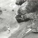 1960 four persons on the beach with Lambretta scooter
