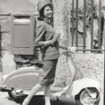 1960 Lambretta scooter and lady in front of mailbox