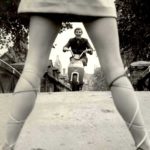 1968 Lambretta scooter through womans legs