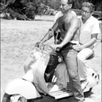 James Dean and director Elai Kazan on Deans Lambretta scooter on the set of East of Eden