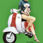 Jayne Mansfield with dog on Lambretta scooter